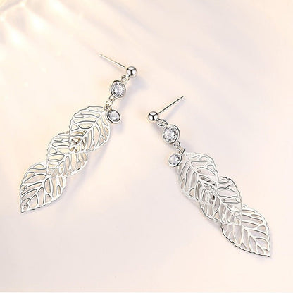 Fashion Long Leaf 925 Sterling Silver Earrings-Jewearrings