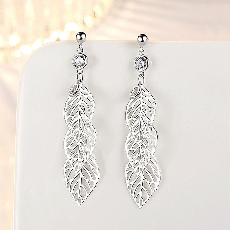 Fashion Long Leaf 925 Sterling Silver Earrings-Jewearrings