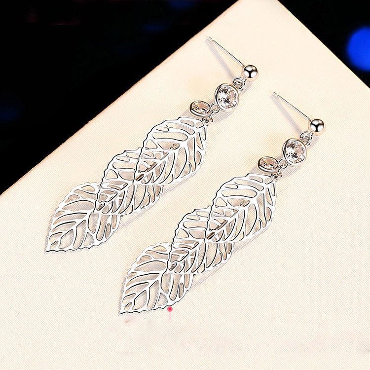 Fashion Long Leaf 925 Sterling Silver Earrings-Jewearrings