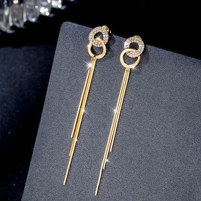 Fashion Long S925 Silver Needle Stud Earrings Korean Circle-Jewearrings