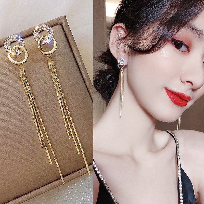 Fashion Long S925 Silver Needle Stud Earrings Korean Circle-Jewearrings