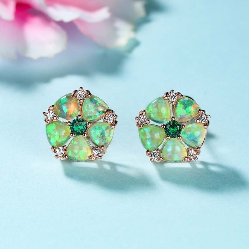 Fashion Lvzuan Flower Stud Earrings-Jewearrings