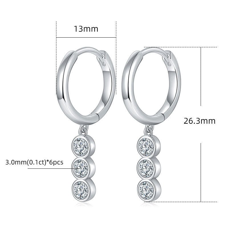 Fashion Moissanite 925 Sterling Silver 18K Gold Plating Elegant Three Stone Bubble Earrings-Jewearrings