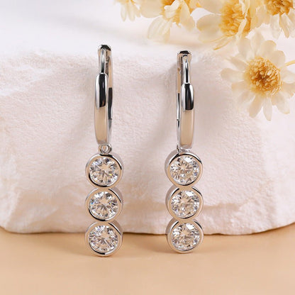 Fashion Moissanite 925 Sterling Silver 18K Gold Plating Elegant Three Stone Bubble Earrings-Jewearrings