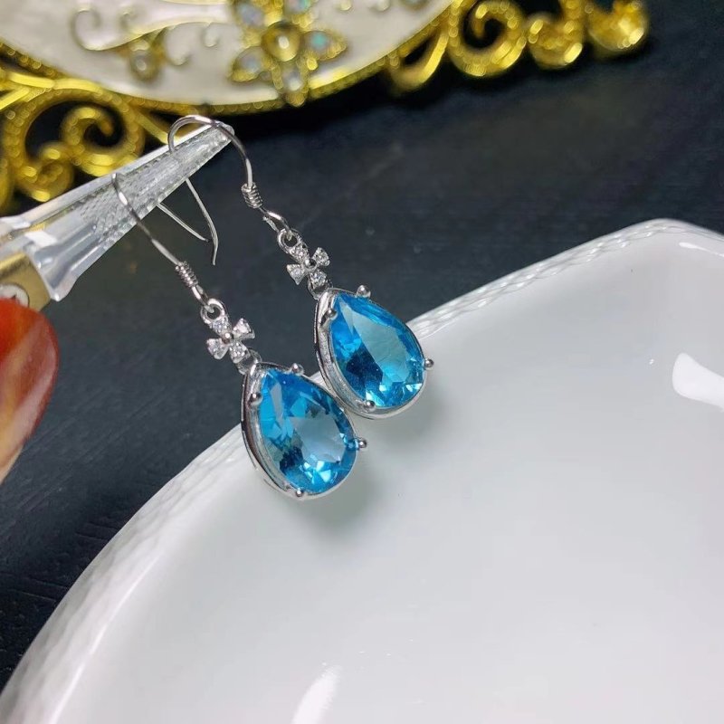 Fashion Natural Blue Topaz Inlaid With Colorful Gem Earrings-Jewearrings