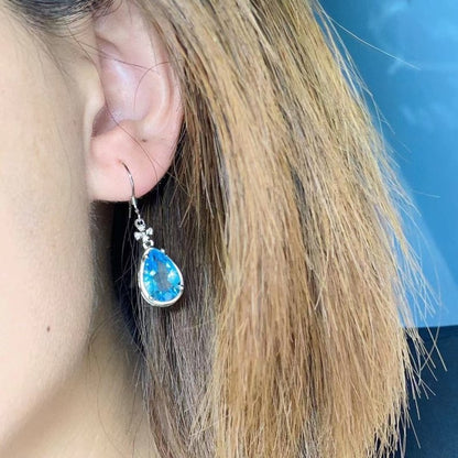 Fashion Natural Blue Topaz Inlaid With Colorful Gem Earrings-Jewearrings