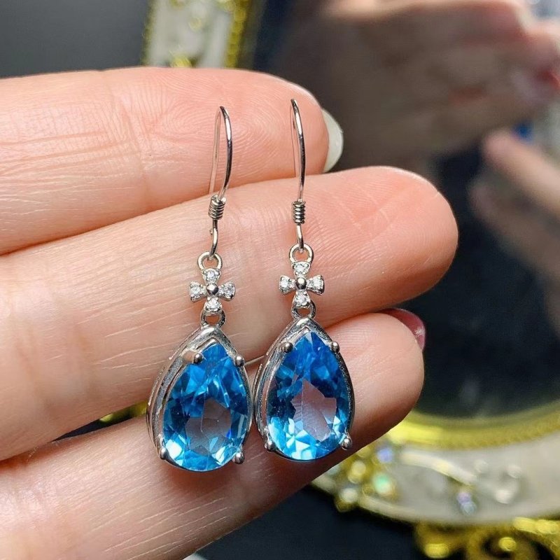 Fashion Natural Blue Topaz Inlaid With Colorful Gem Earrings-Jewearrings