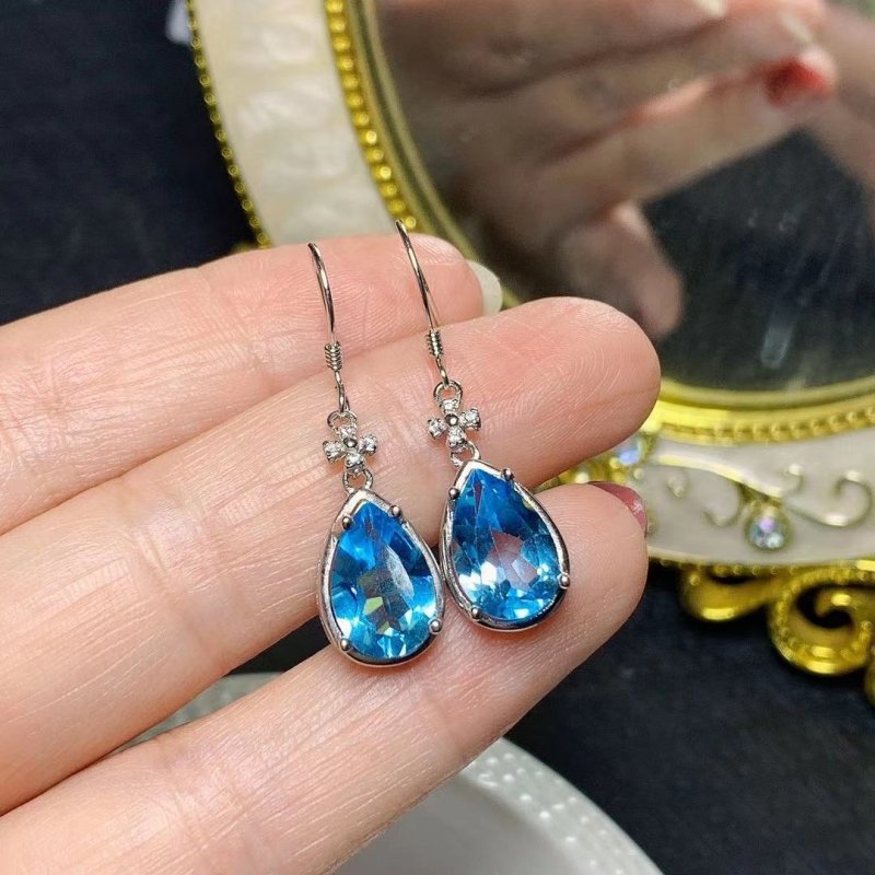 Fashion Natural Blue Topaz Inlaid With Colorful Gem Earrings-Jewearrings