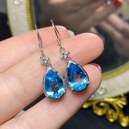 Fashion Natural Blue Topaz Inlaid With Colorful Gem Earrings-Jewearrings