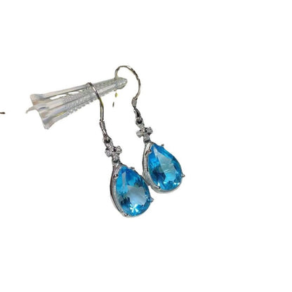 Fashion Natural Blue Topaz Inlaid With Colorful Gem Earrings-Jewearrings