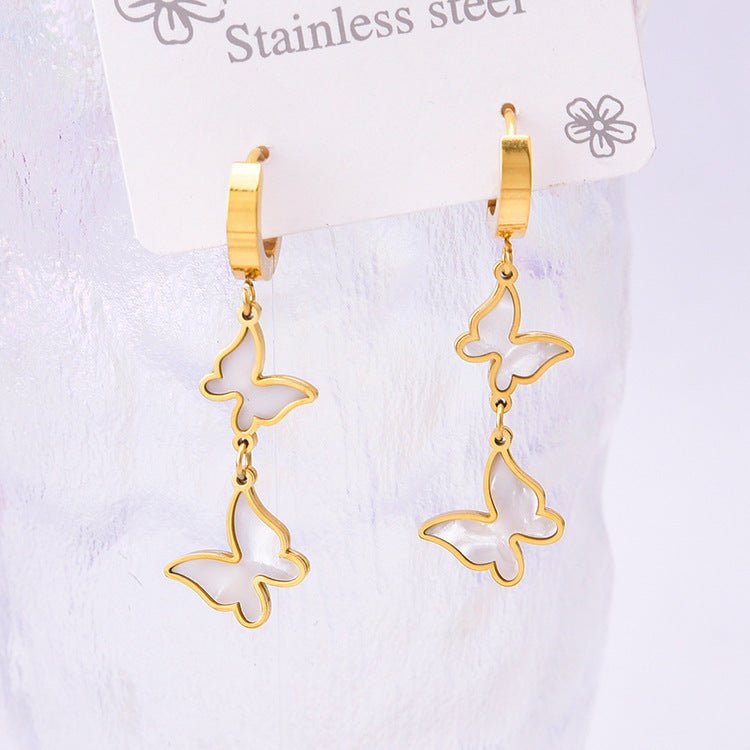 Fashion New Accessories Set White Shell Butterfly Pendant Earrings-Jewearrings