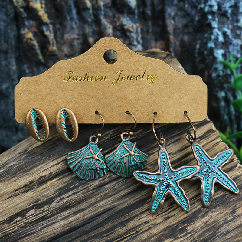 Fashion Ocean Series Starfish Shell Metal Alloy Earrings-Jewearrings