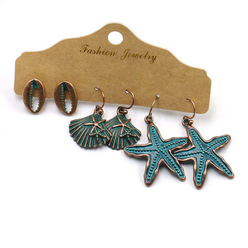 Fashion Ocean Series Starfish Shell Metal Alloy Earrings-Jewearrings