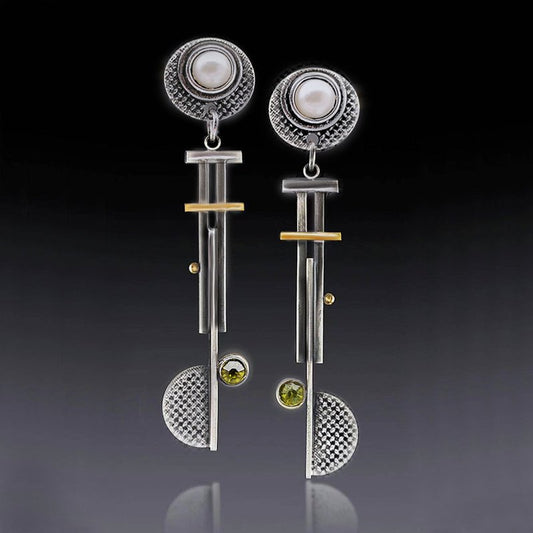 Fashion Olive Green Pearl Earrings With Diamonds-Jewearrings