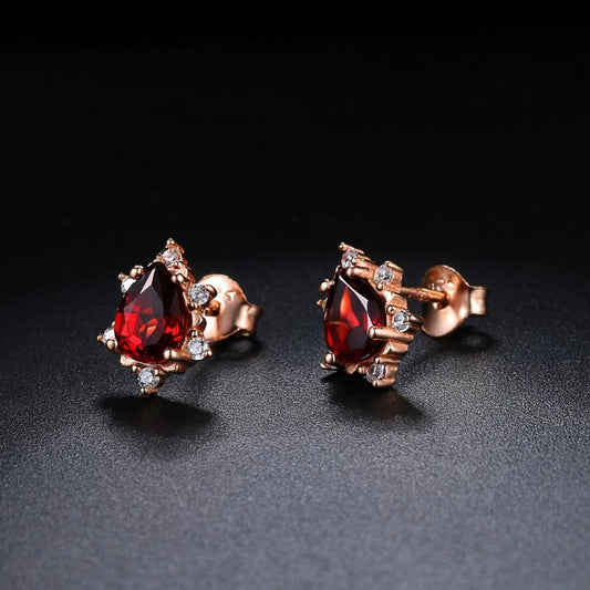 Fashion Pear Shaped Natural Garnet Rose Gold Earrings Earrings-Jewearrings