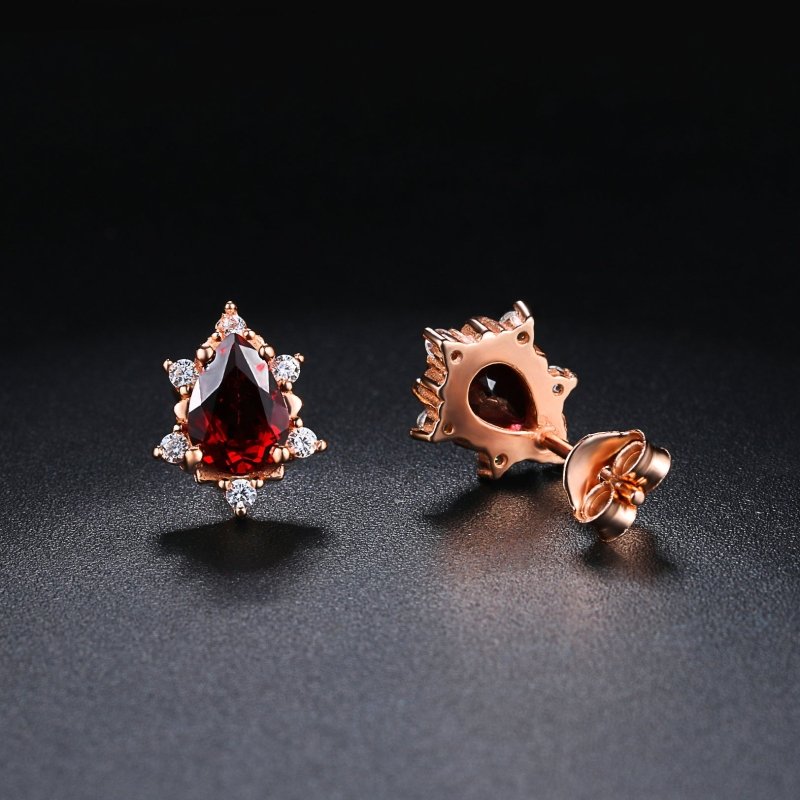 Fashion Pear Shaped Natural Garnet Rose Gold Earrings Earrings-Jewearrings