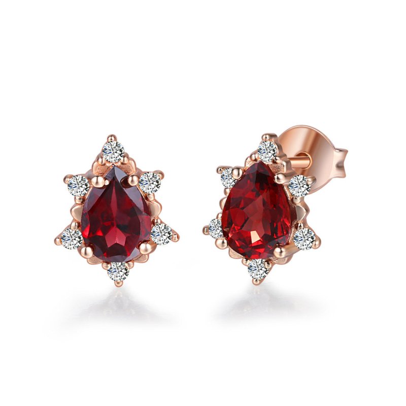 Fashion Pear Shaped Natural Garnet Rose Gold Earrings Earrings-Jewearrings