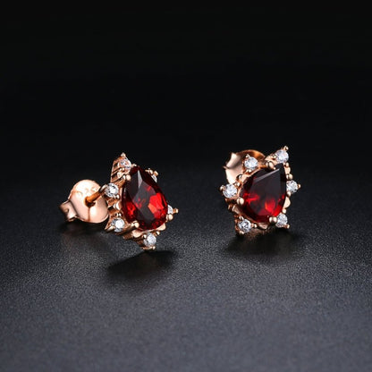 Fashion Pear Shaped Natural Garnet Rose Gold Earrings Earrings-Jewearrings