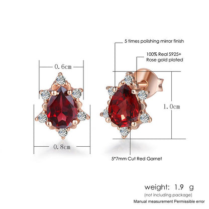 Fashion Pear Shaped Natural Garnet Rose Gold Earrings Earrings-Jewearrings