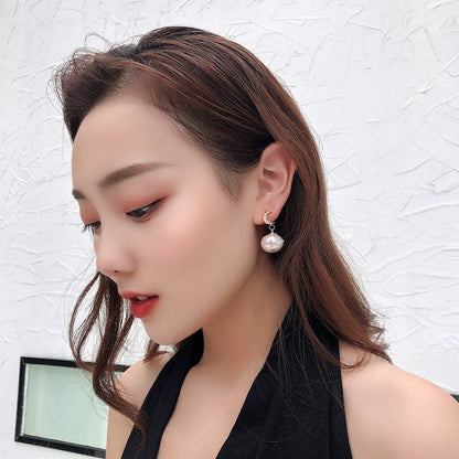 Fashion Pearl Asymmetric Star Moon Design Dangle Earrings Contracted Exquisite Crystal-Jewearrings