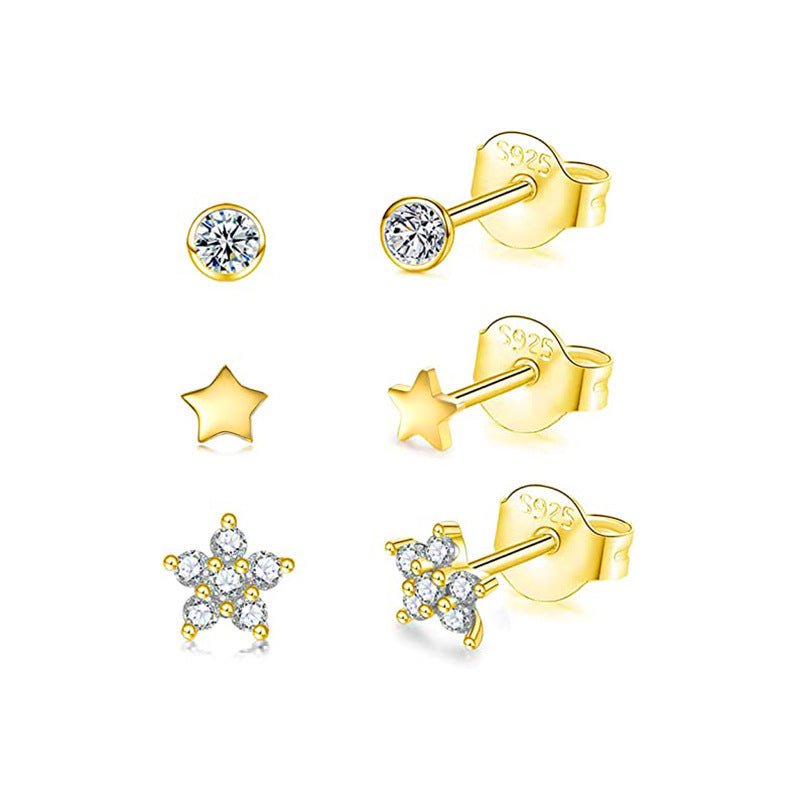 Fashion Pentagram Diamond Stud Earrings-Jewearrings