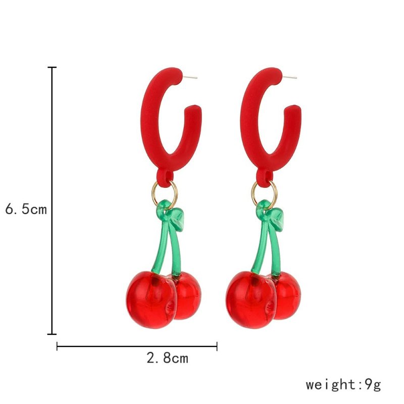 Fashion Personality Acrylic Letter C Shape Red Spray Paint Cherry Earrings-Jewearrings