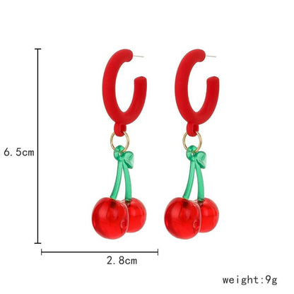 Fashion Personality Acrylic Letter C Shape Red Spray Paint Cherry Earrings-Jewearrings