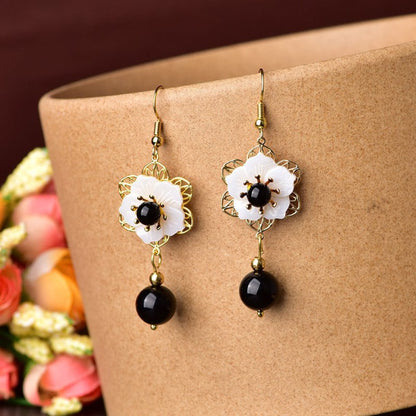 Fashion Personality Black Agate Shell Earrings-Jewearrings