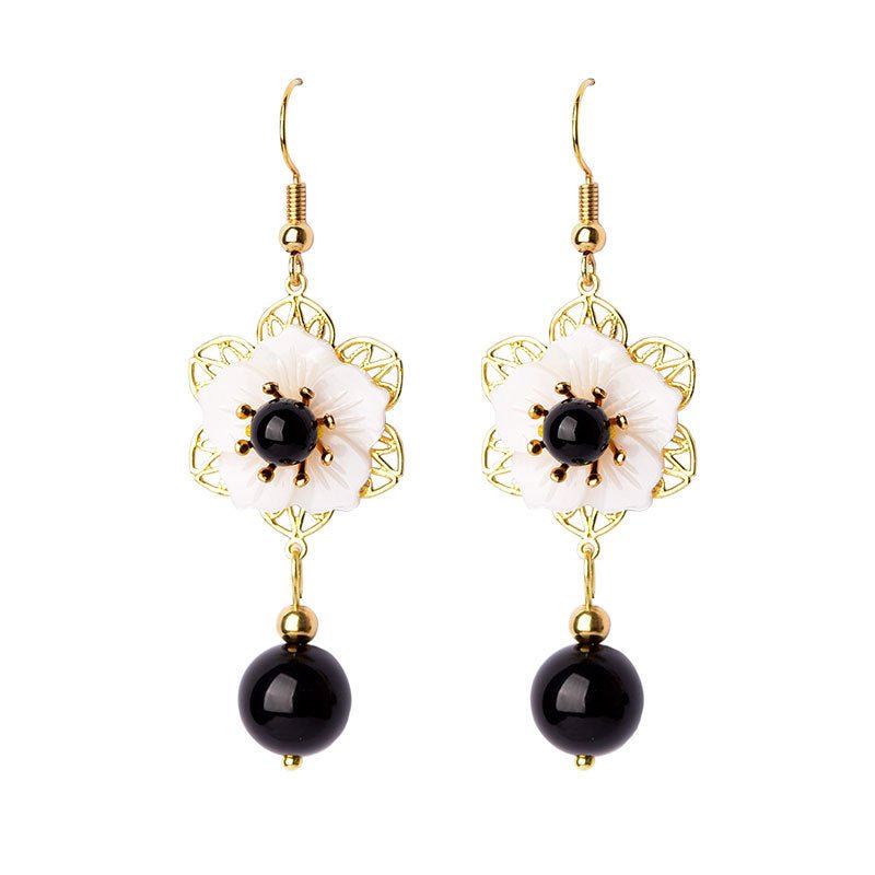 Fashion Personality Black Agate Shell Earrings-Jewearrings