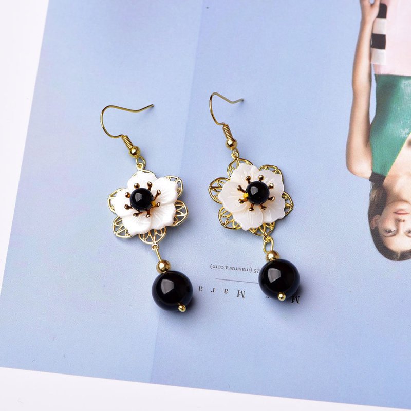 Fashion Personality Black Agate Shell Earrings-Jewearrings