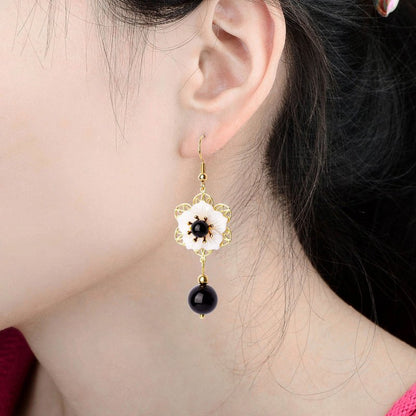 Fashion Personality Black Agate Shell Earrings-Jewearrings