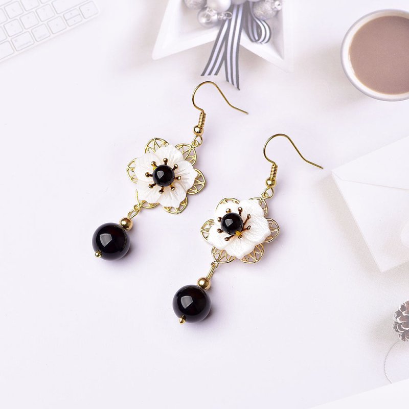 Fashion Personality Black Agate Shell Earrings-Jewearrings