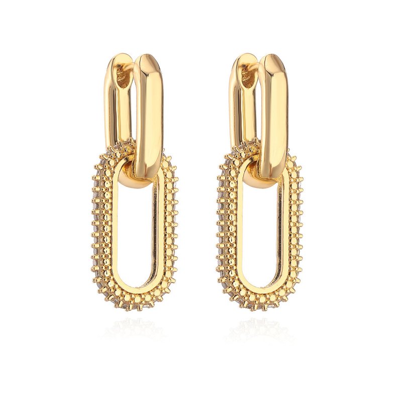 Fashion Personality Copper Gold Plated Zircon Geometric Earrings-Jewearrings