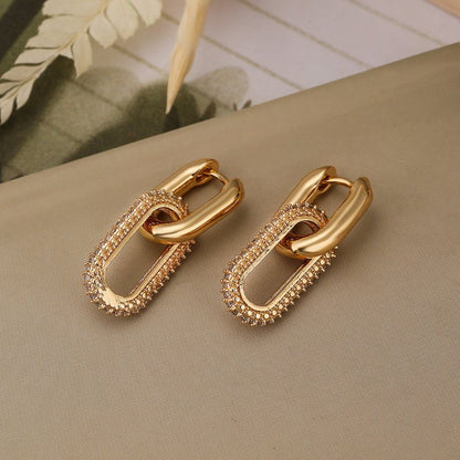 Fashion Personality Copper Gold Plated Zircon Geometric Earrings-Jewearrings