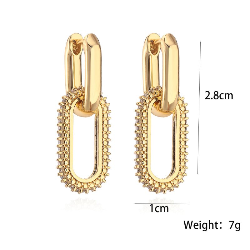 Fashion Personality Copper Gold Plated Zircon Geometric Earrings-Jewearrings