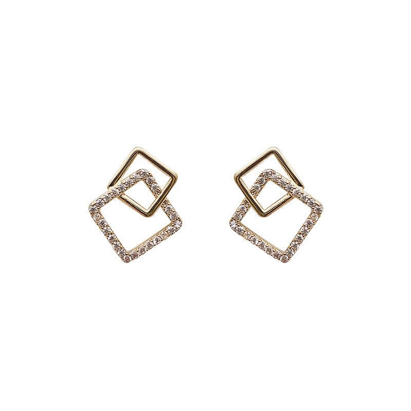 Fashion Personality Diamond-Studded Geometric Earrings Net Red Design Earrings-Jewearrings