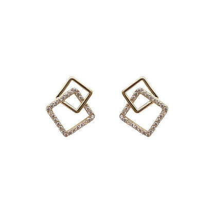 Fashion Personality Diamond-Studded Geometric Earrings Net Red Design Earrings-Jewearrings