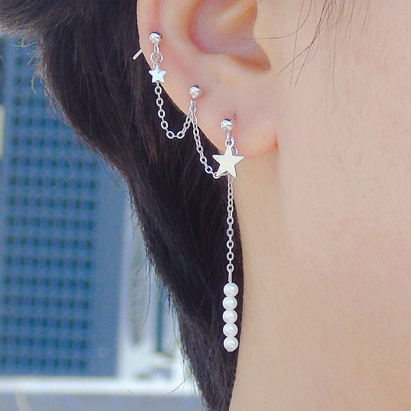 Fashion Personality Long Tassel Stud Earrings Sterling Silver-Jewearrings