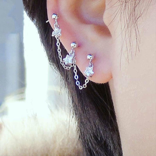 Fashion Personality Long Tassel Stud Earrings Sterling Silver-Jewearrings