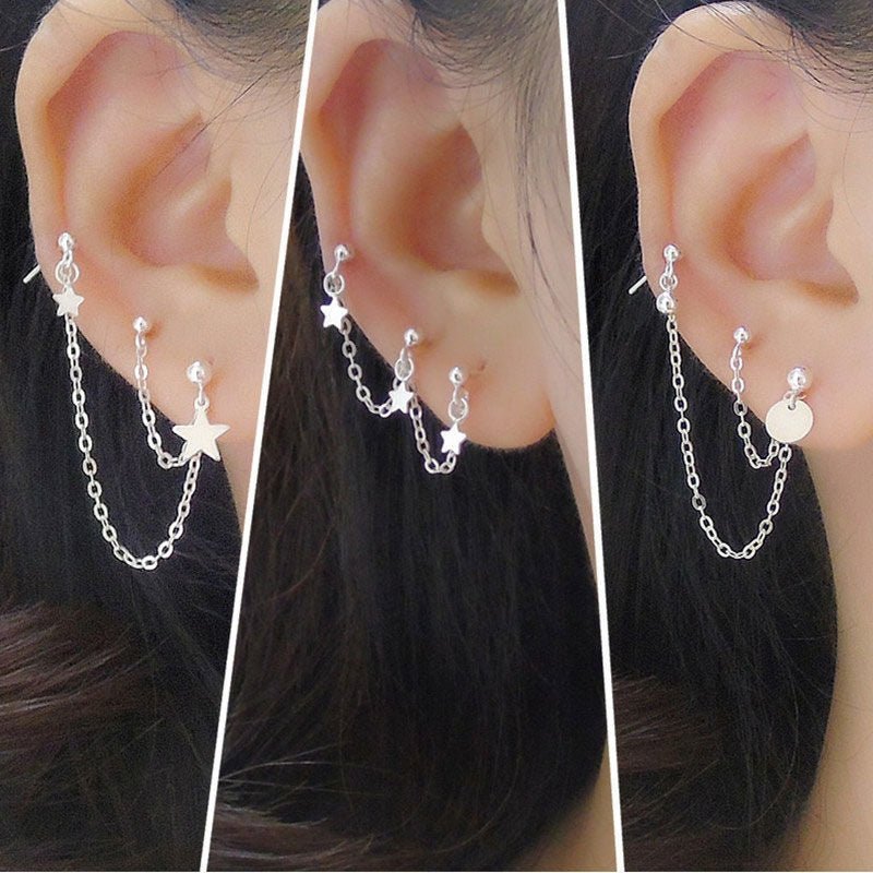 Fashion Personality Long Tassel Stud Earrings Sterling Silver-Jewearrings