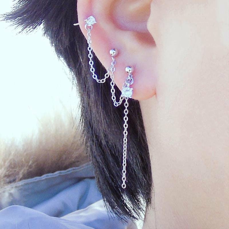 Fashion Personality Long Tassel Stud Earrings Sterling Silver-Jewearrings