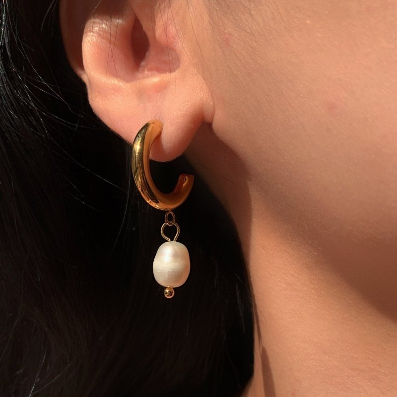 Fashion Personality Pearl 18K Gold Stainless Steel Earrings-Jewearrings