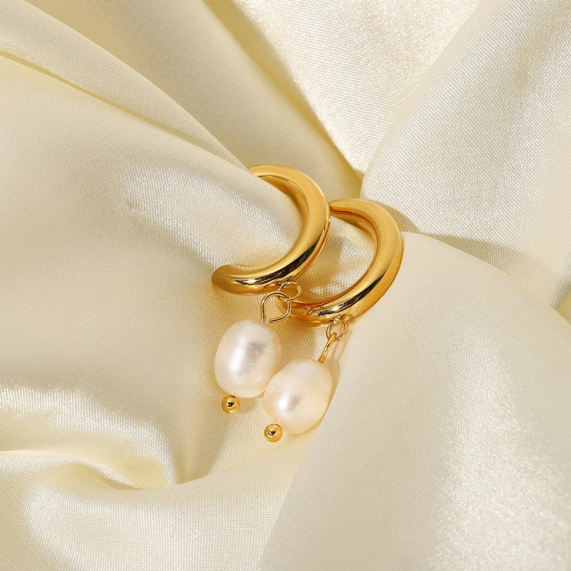 Fashion Personality Pearl 18K Gold Stainless Steel Earrings-Jewearrings