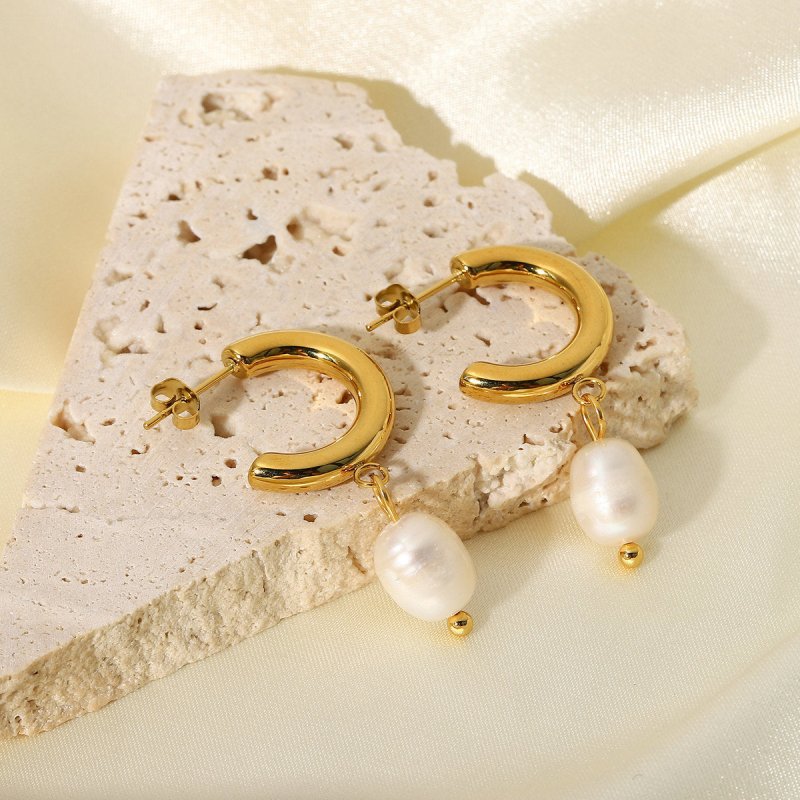 Fashion Personality Pearl 18K Gold Stainless Steel Earrings-Jewearrings