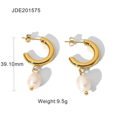 Fashion Personality Pearl 18K Gold Stainless Steel Earrings-Jewearrings