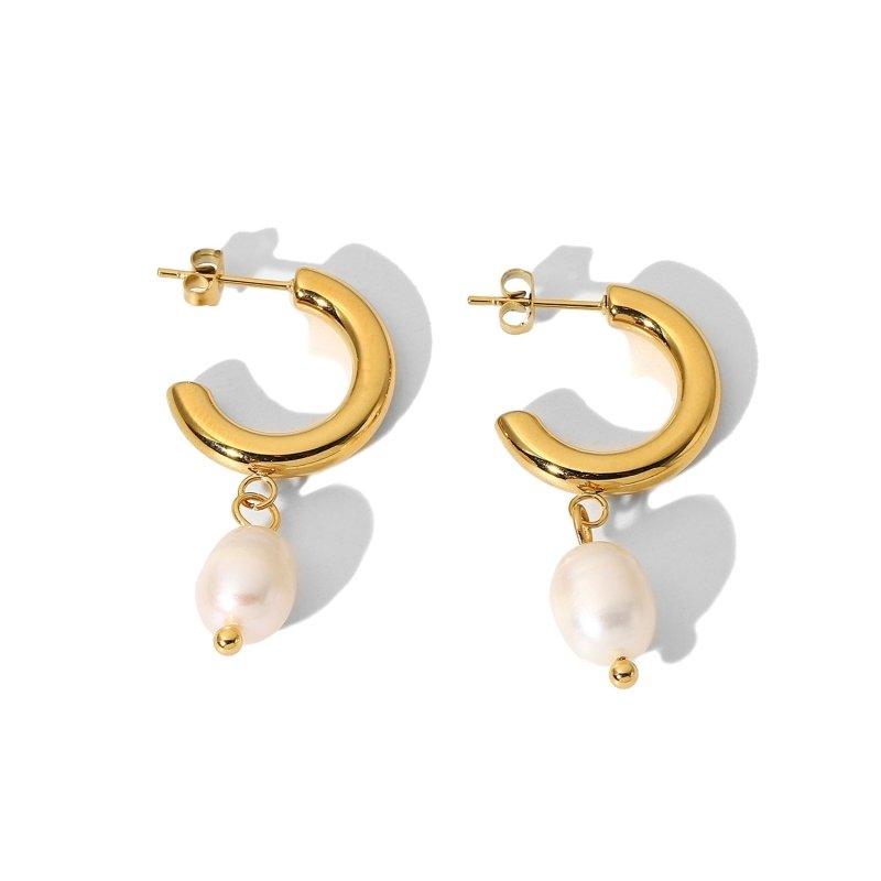 Fashion Personality Pearl 18K Gold Stainless Steel Earrings-Jewearrings