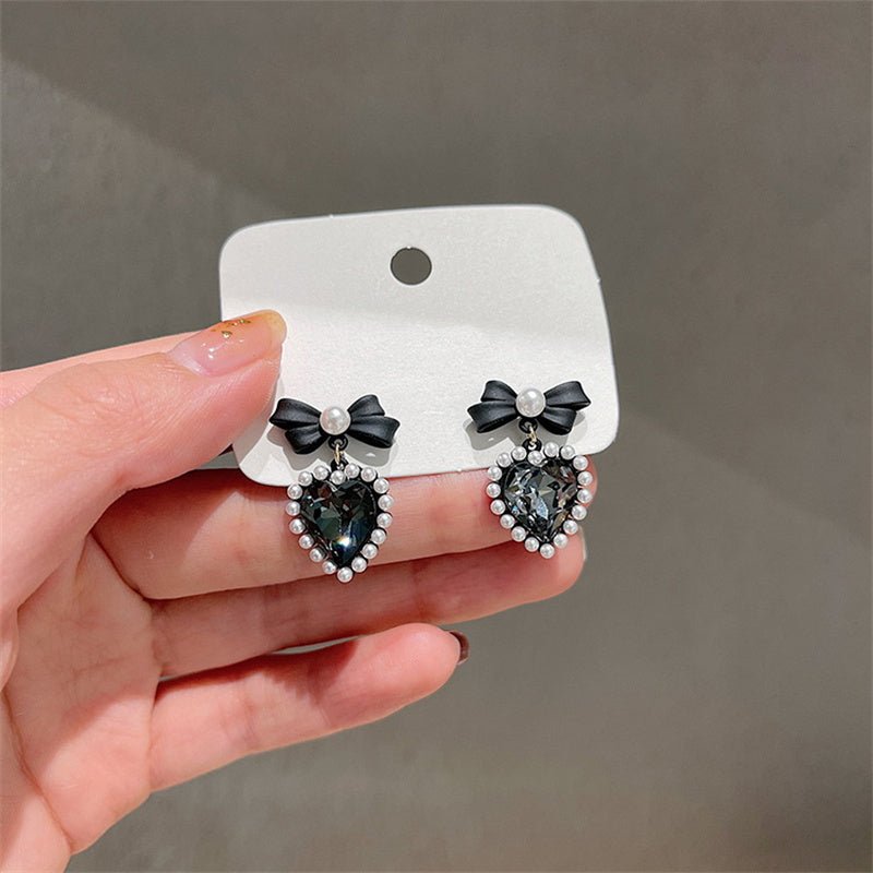 Fashion Personality Silver Needle Bowknot Diamond Earrings-Jewearrings