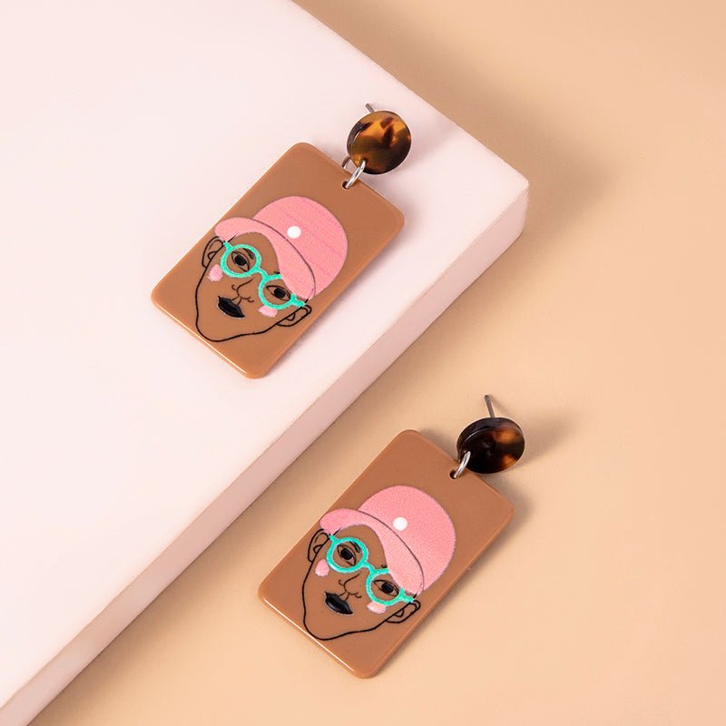 Fashion Punk Girl Pattern Acrylic Earrings For Women-Jewearrings