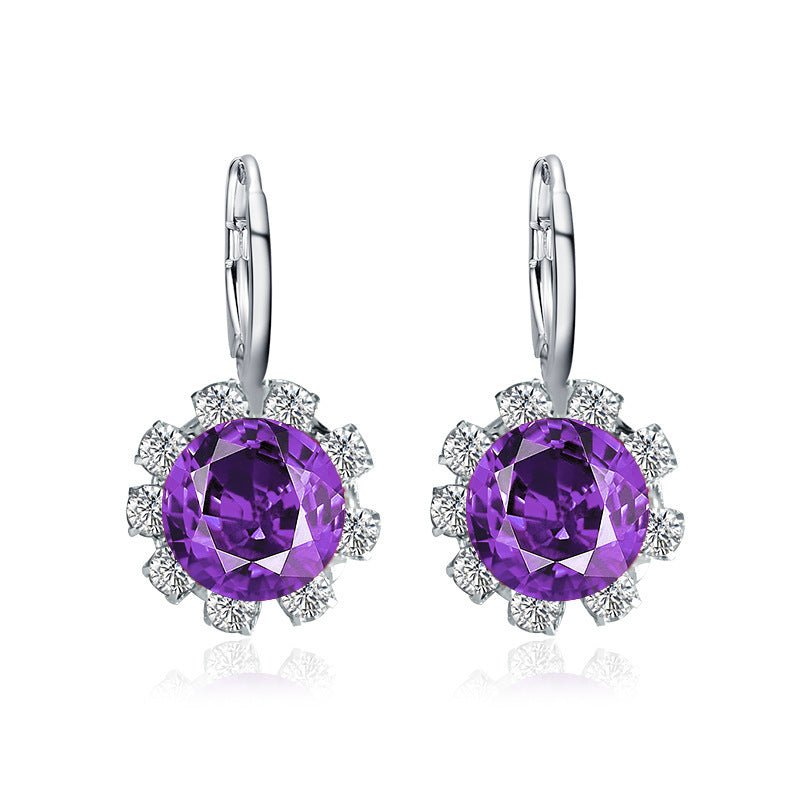 Fashion Round Crystal Diamond Sun Flower Stud Earrings-Jewearrings