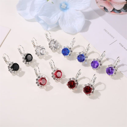 Fashion Round Crystal Diamond Sun Flower Stud Earrings-Jewearrings